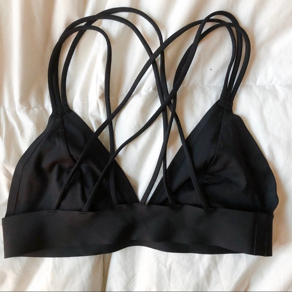 PINK - Black V Neck W/ Crossback strap Bra - Picture 2 of 3